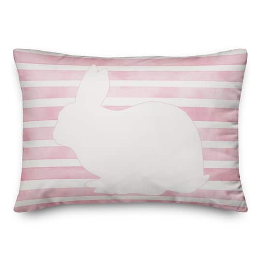 White Rabbit with Pink Watercolor Stripes Throw Pillow